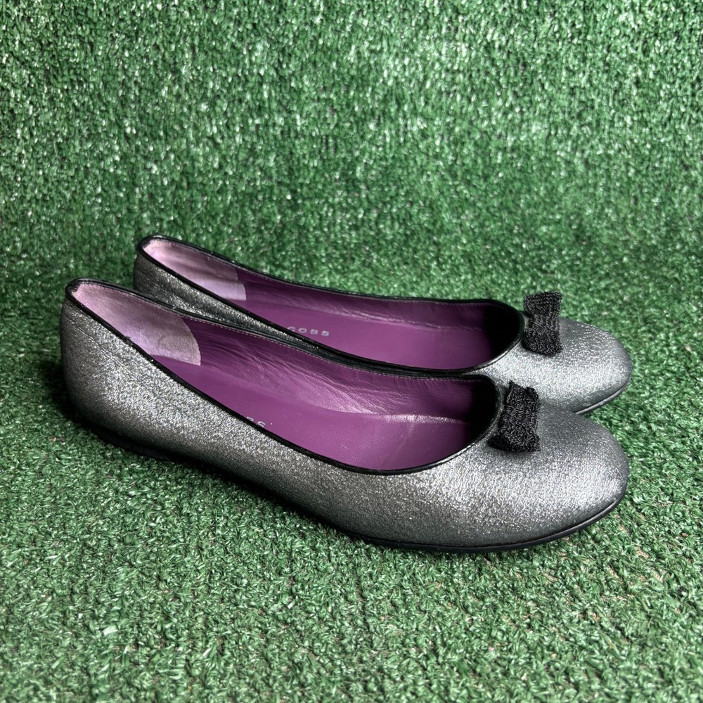 Marc Jacobs Glitter Bow Metallic Party Evening Ballet Flats Silver Womens Size 7